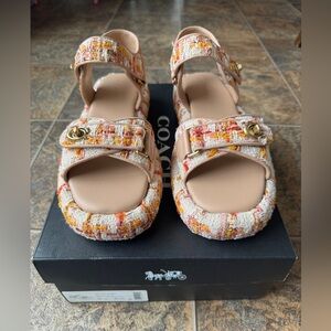 NEW!!! Coach Peyton Tweed Platform Turnlock C-clasps Sandals- Multicolor, 10B